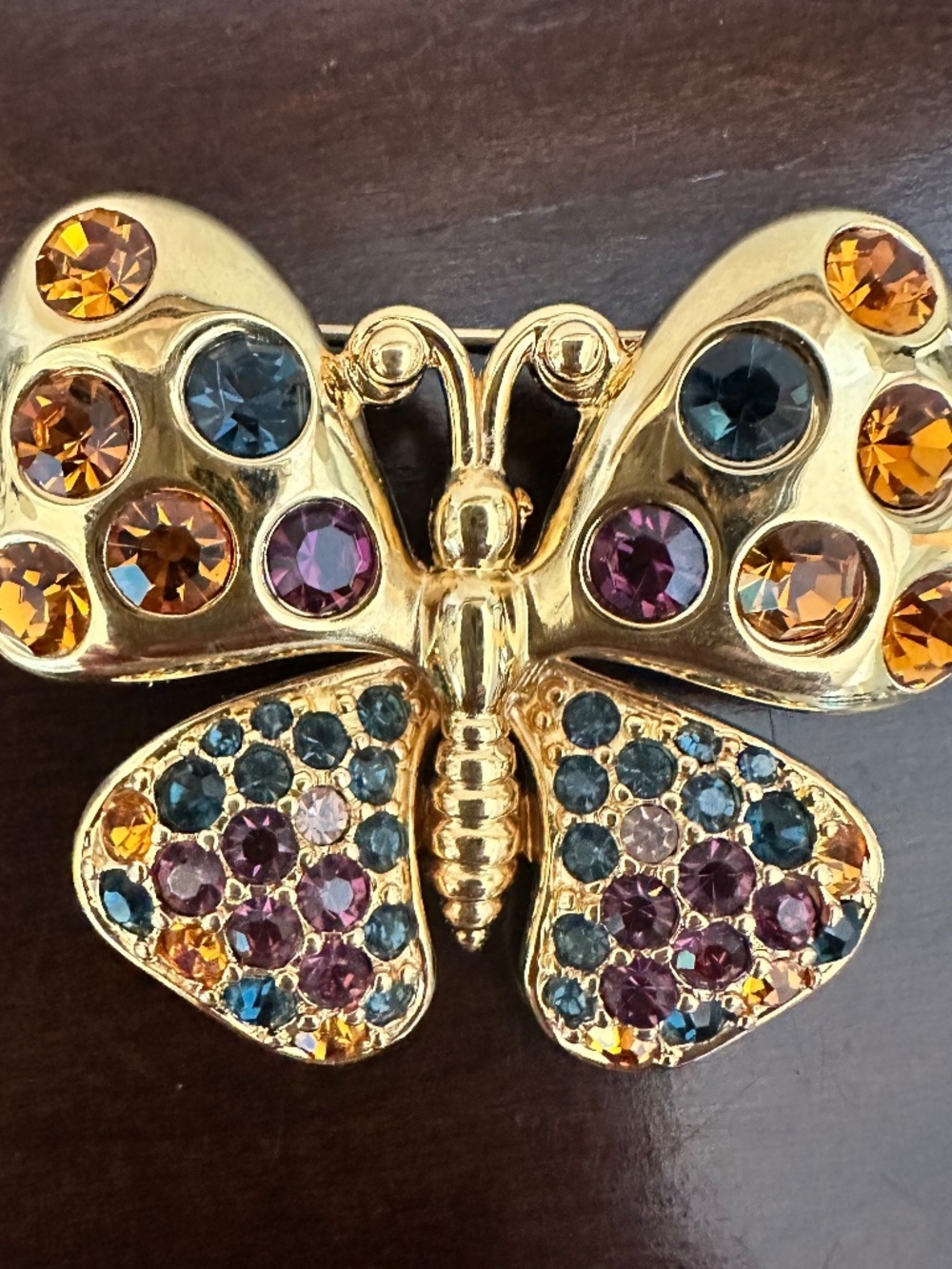 Joan Rivers Multicolored Rhinestone Gold Color Butterfly Brooch - Picture 3 of 10